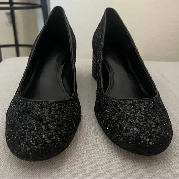 SOLD-MICHAEL Michael Kors Arabella Kitten Pump Black Chunky Glitter Crystal 8.5 - Picture 9 of 10